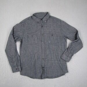 SpaceX Mens Gray Chambray Long Sleeve Button Down Shirt Logo Large L